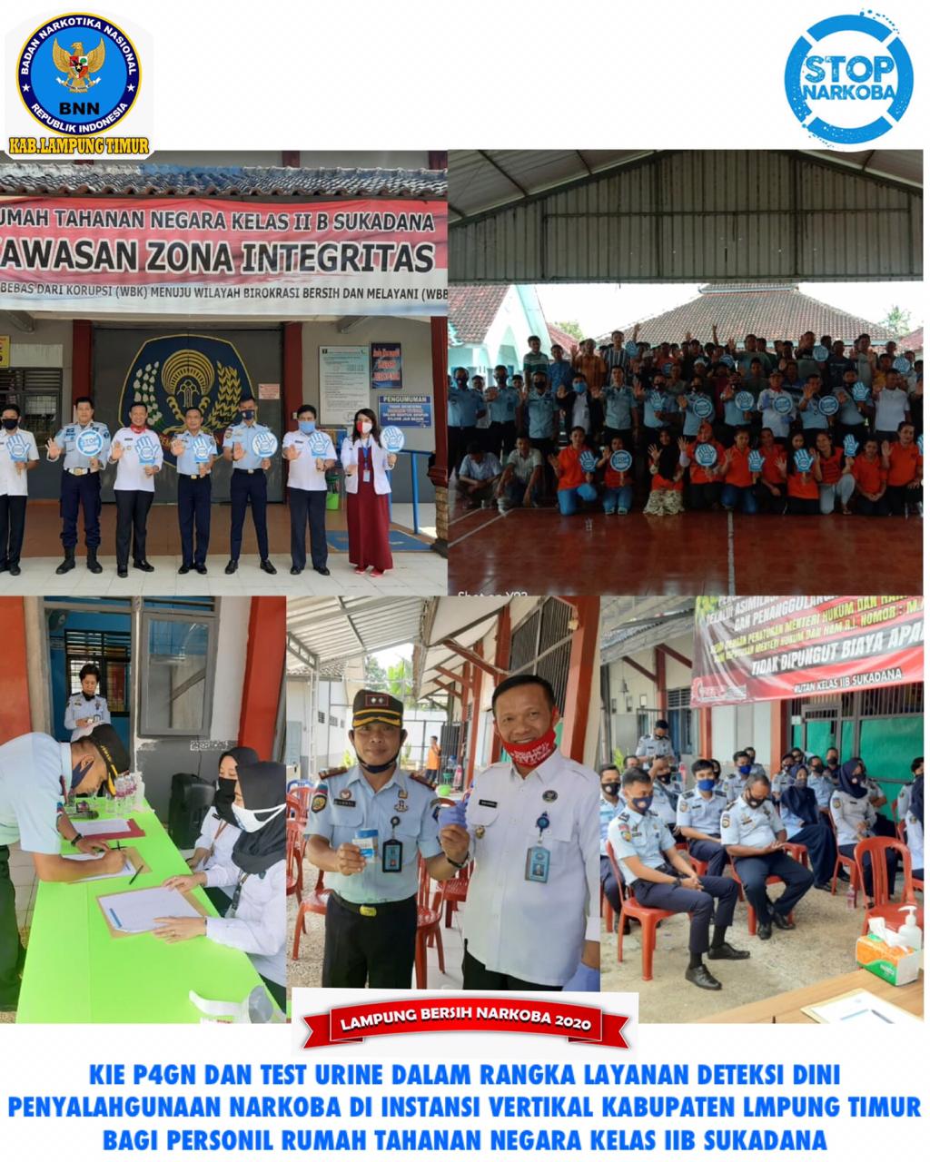 KIE P4GN DAN TEST URINE DALAM RANGKA LAYANAN DETEKSI DINI PENYALAHGUNAAN NARKOBA DI INSTANSI VERTIKAL KABUPATEN LAMPUNG TIMUR BAGI PERSONIL RUMAH TAHANAN NEGARA KELAS IIB SUKADANA KIE P4GN DAN TEST URINE DALAM RANGKA LAYANAN DETEKSI DINI PENYALAHGUNAAN NARKOBA DI INSTANSI VERTIKAL KABUPATEN LAMPUNG TIMUR BAGI PERSONIL RUMAH TAHANAN NEGARA KELAS IIB SUKADANA