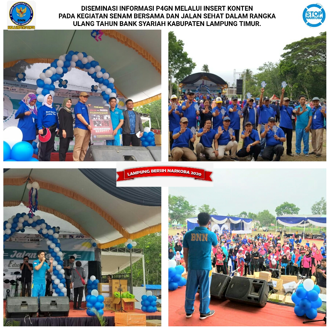 DISEMINASI INFORMASI P4GN MELALUI INSERT KONTEN PADA KEGIATAN SENAM BERSAMA DAN JALAN SEHAT DALAM RANGKA ULANG TAHUN BANK SYARIAH KABUPATEN LAMPUNG TIMUR