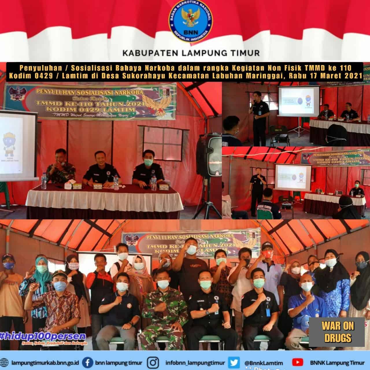 SOSIALISASI BAHAYA NARKOBA DALAM RANGKA KEGIATAN NON FISIK TMMD KE 110 KODIM 0429/LAMTIM DI DESA SUKORAHAYU